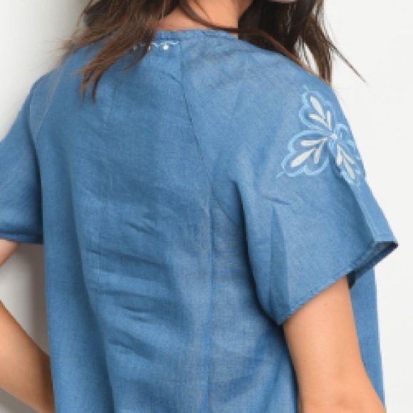 Indigo embroidered denim chambray tunic dress. - Picture 5 of 6
